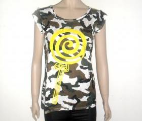 camouflage t shirt, yellow shine lollipop candy pastel color